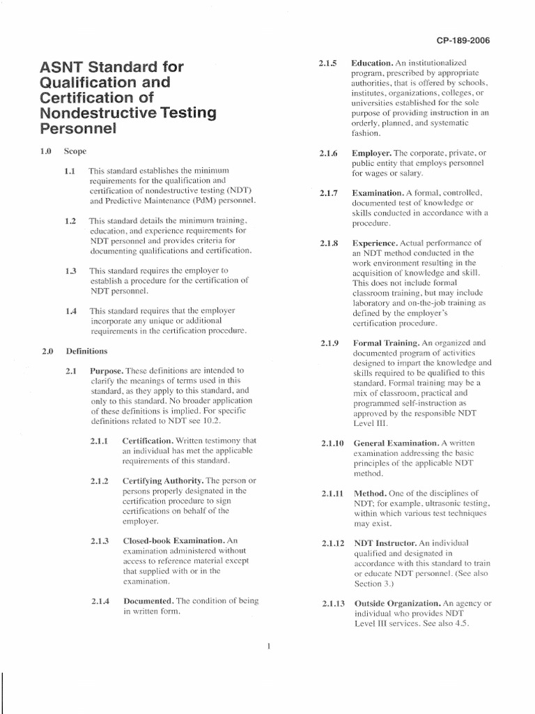 CP1892006 ASNT standard for qualification & certification of testing