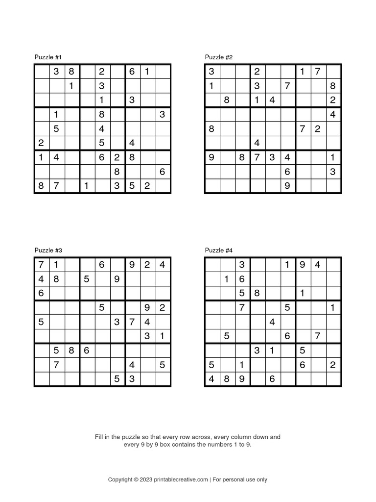 Completed Sudoku Puzzles 9x9