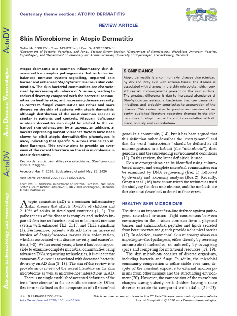 Skin Microbiome in Atopic Dermatitis | PDF | Microbiota | Dermatitis