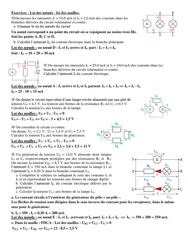 Exercices loi des noeud maille cor pdf
