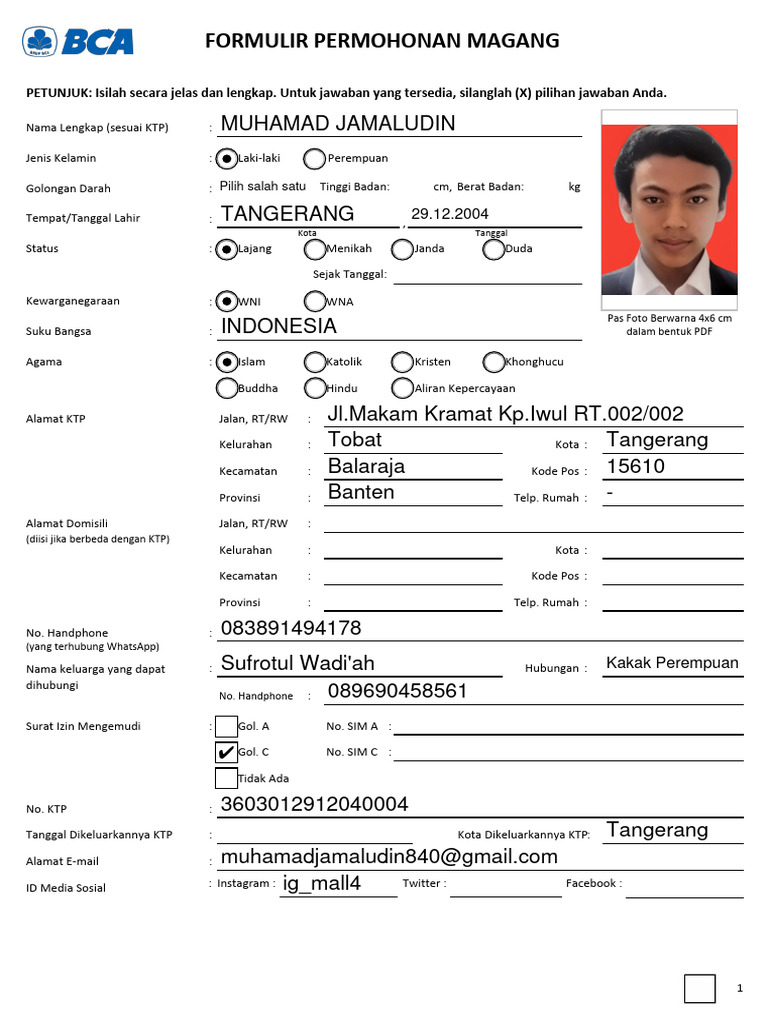 Formulir permohonan magang fillable form pdf
