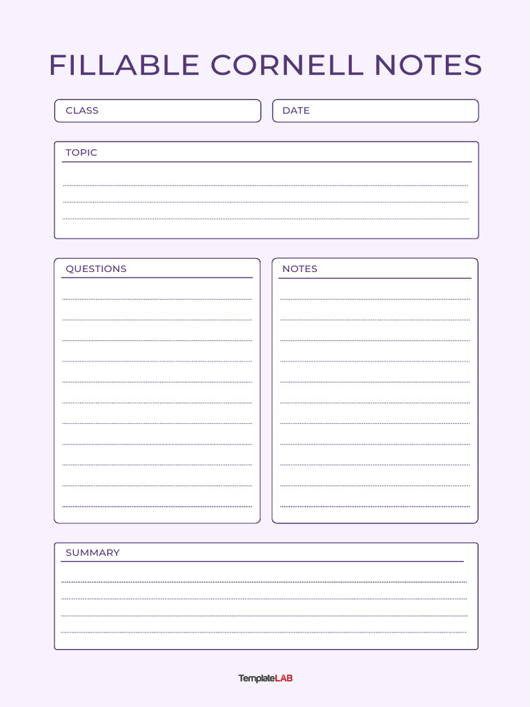 Fillable Cornell Notes Template PDF