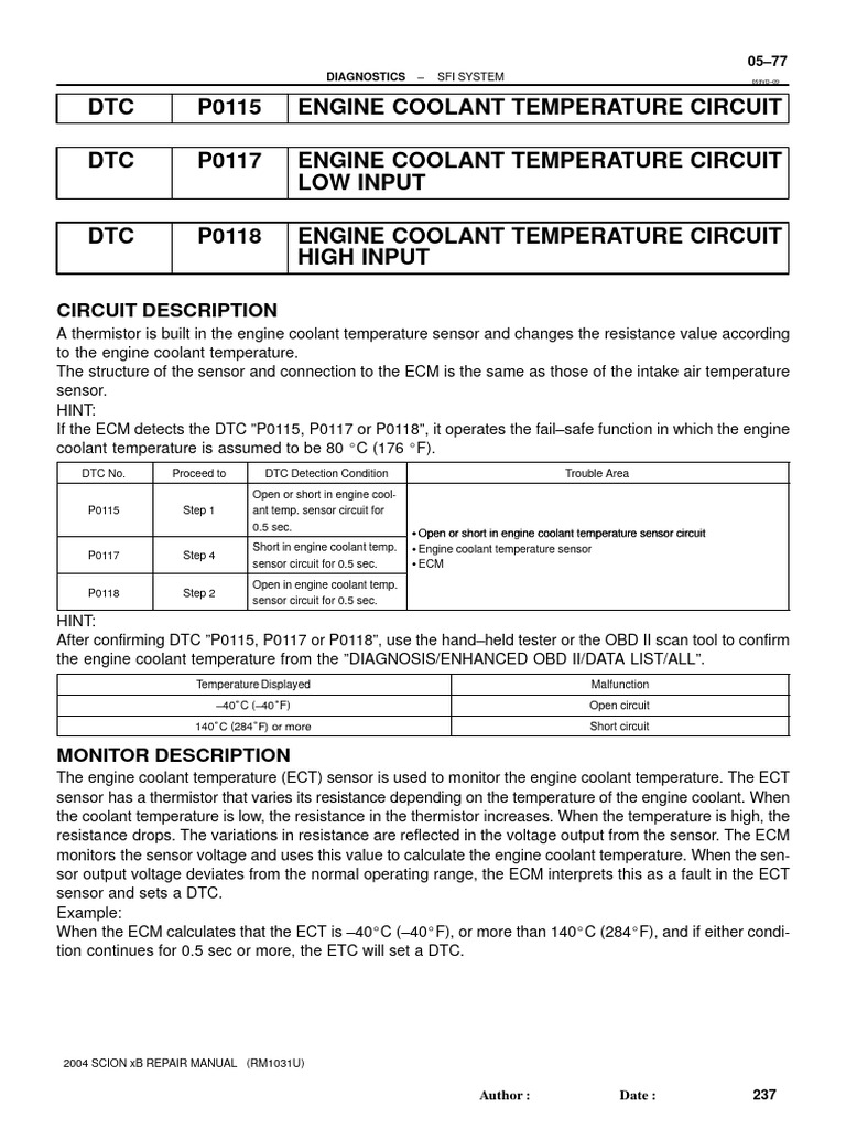 Engine Coolant Temperature DTC Guide | PDF | Electrical Resistance And ...
