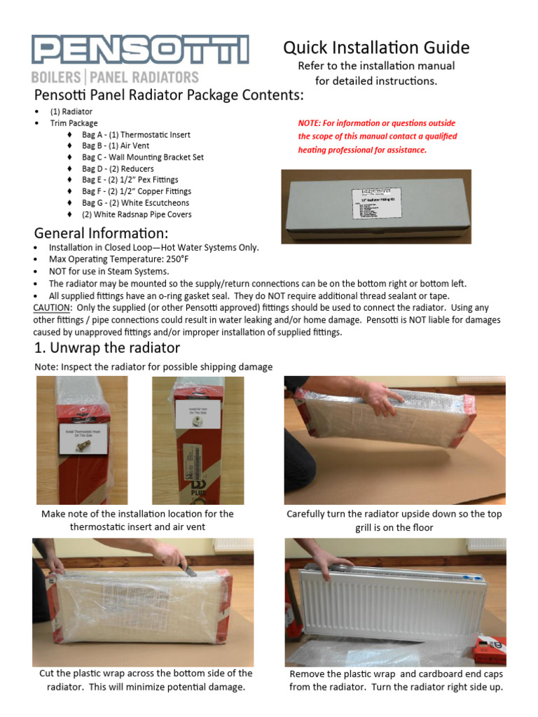 Pensotti Radiator Installation Guide | PDF
