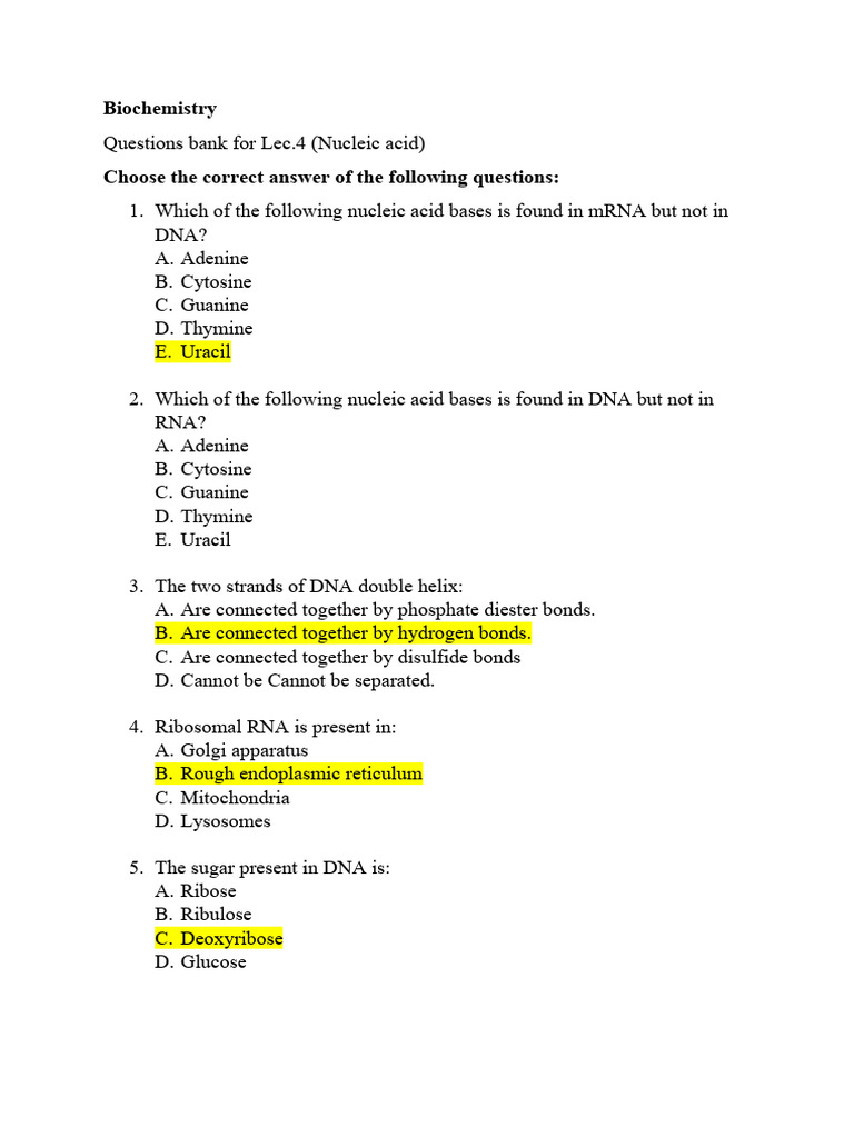 MCQ On Nucleic Acids PDF