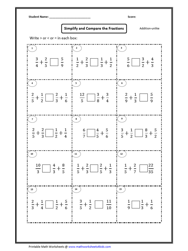 Fractions compare unlike add pdf