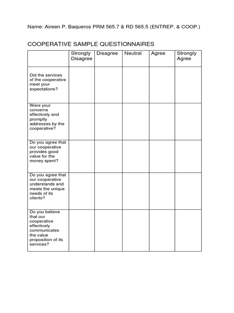 Cooperative Questionnaire PDF