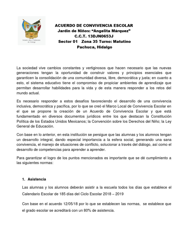 Normas de Convivencia Escolar | PDF | Educación de la primera infancia ...