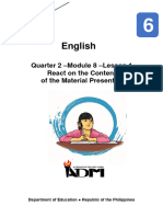 English 6 Q2 Module 8 REACT On The Content Lesson 1 - Version 3