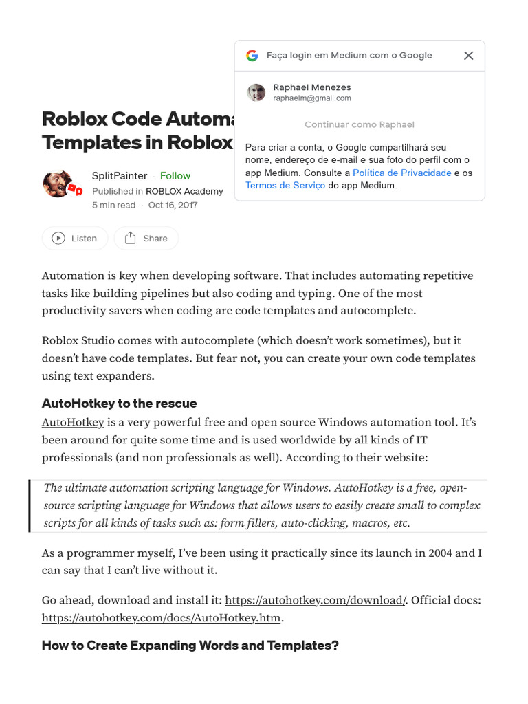 Lua Code Templates in Roblox Studio | PDF | Scripting Language | Computing