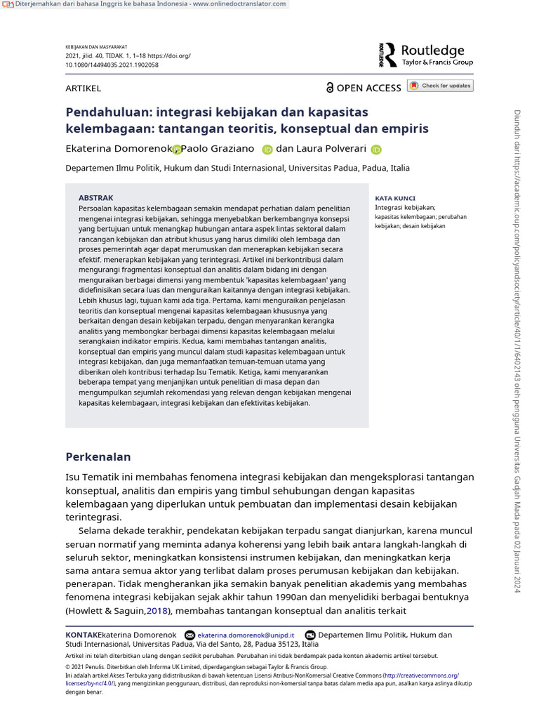 Introduction Policy Integration And Institutional Capacity En Id Pdf