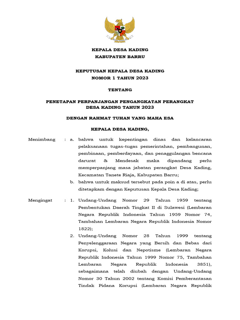 Sk Perangkat Desa 2023 Pdf