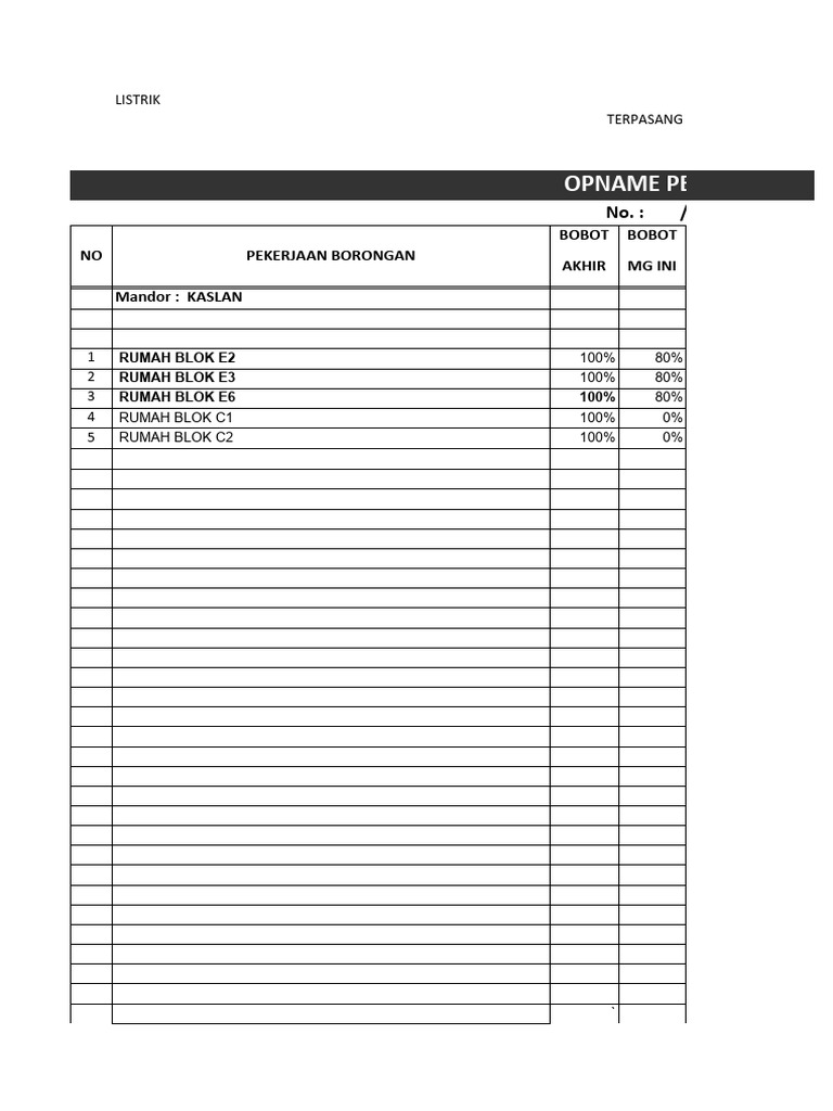 Format Opname Pekerjaan Borongan | PDF
