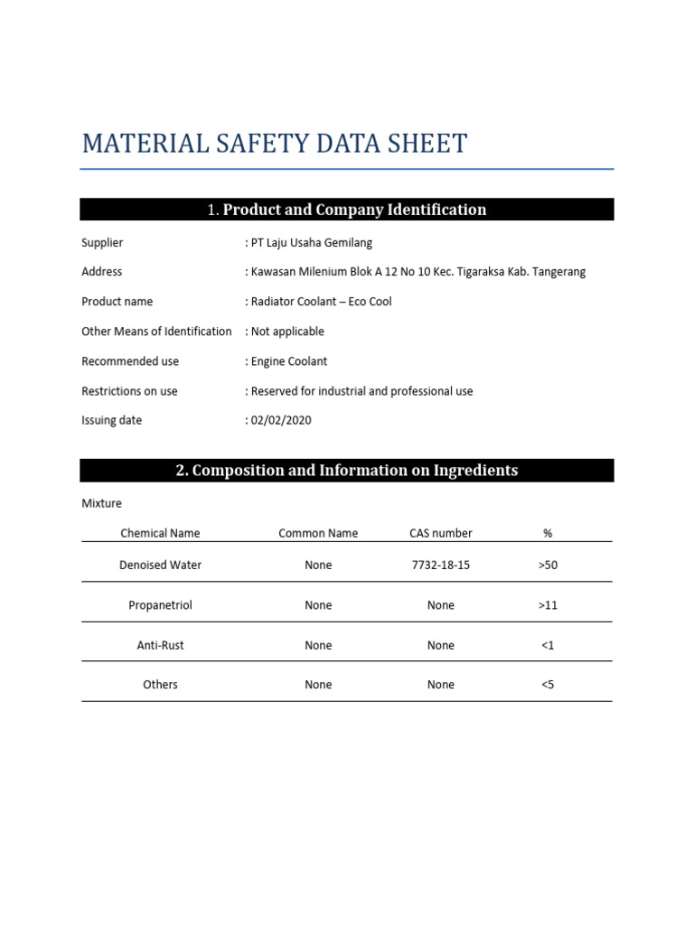 MSDS Radiator Coolant Eco Cool PDF