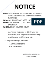 Notice: Katipunan NG Kabataan Assembly Cum:Sangguniang Kabataan Special Elections Saturday