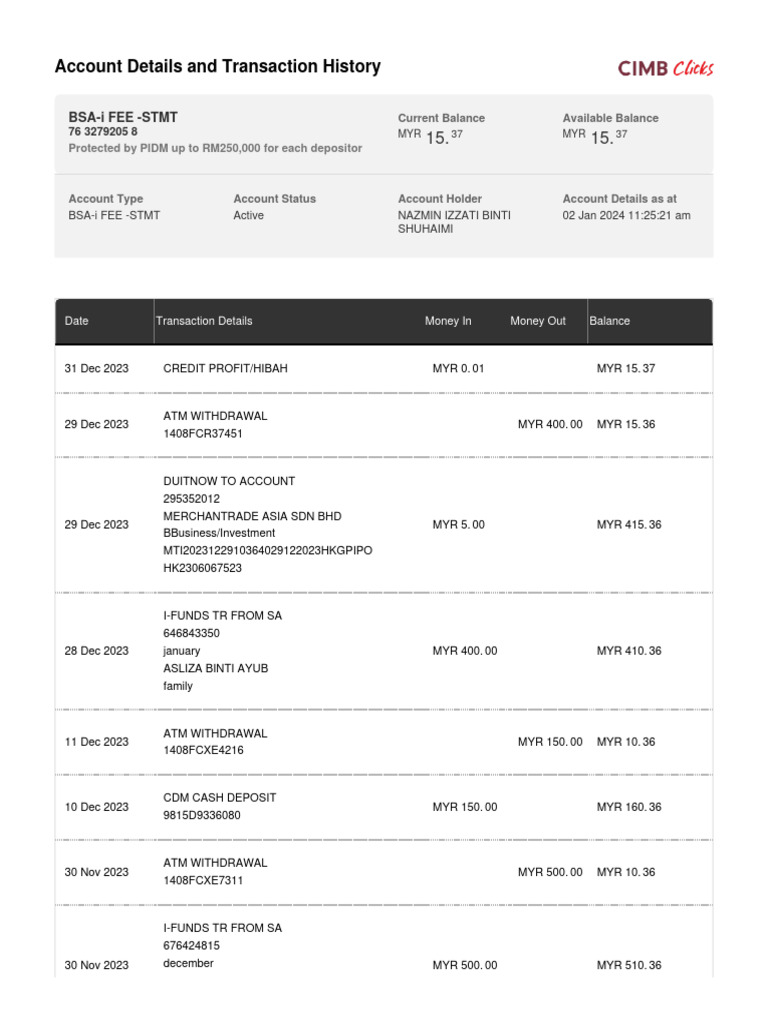 Bank Account Transactions 2023 | PDF | Automated Teller Machine | Trade