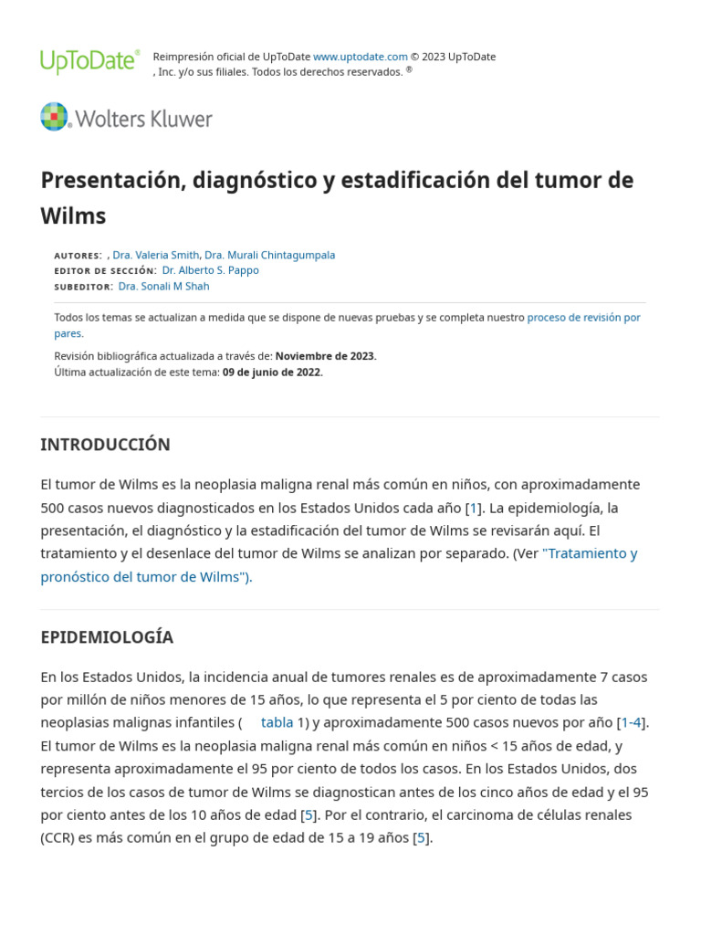 Presentation, Diagnosis, and Staging of Wilms Tumor - UpToDate | PDF
