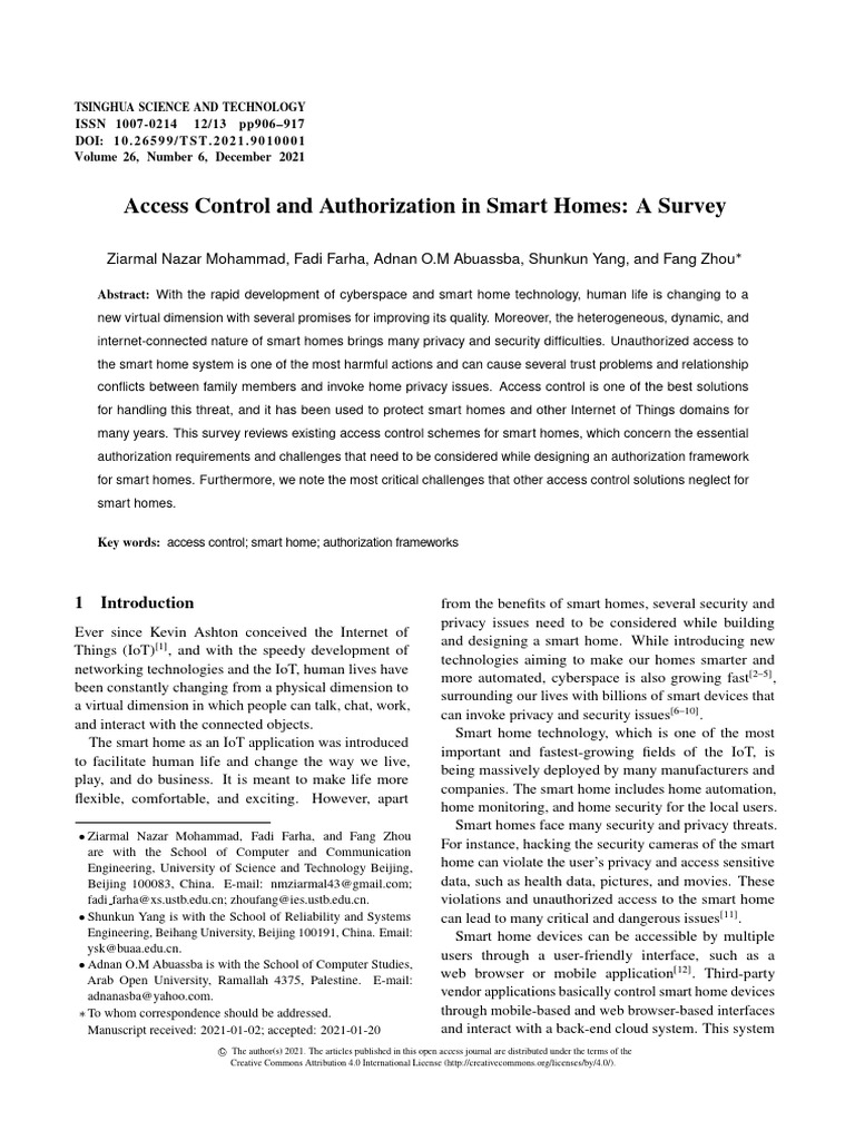 Access Control in Smart Homes Survey | PDF | Home Automation | Internet ...