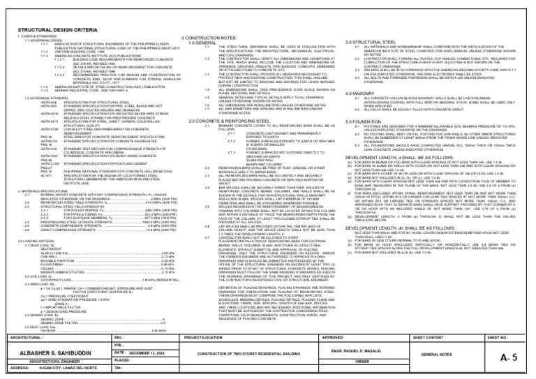 Structural Design Criteria: Ii Construction Notes: 1.0 General 3.0 ...