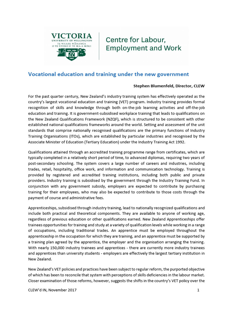 NZ Vocational Training Reforms | PDF | Vocational Education ...