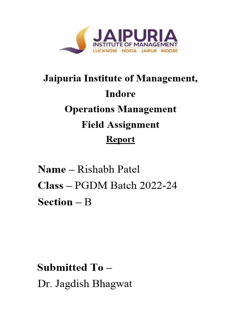 Rishabh Patel OMreport PDF Water Purification Business Process