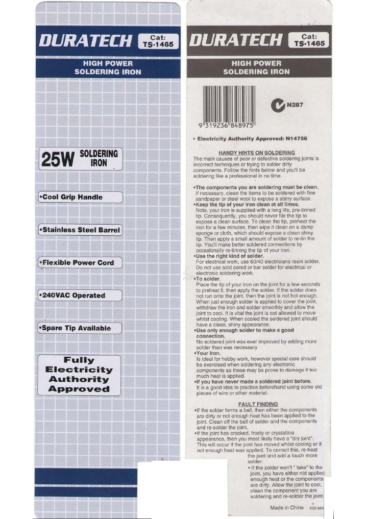 Duratech TS1465 Soldering Iron PDF