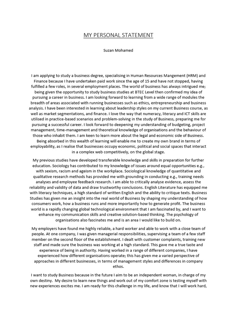 PERSONAL STATEMENT | PDF | Qualitative Research | Experience