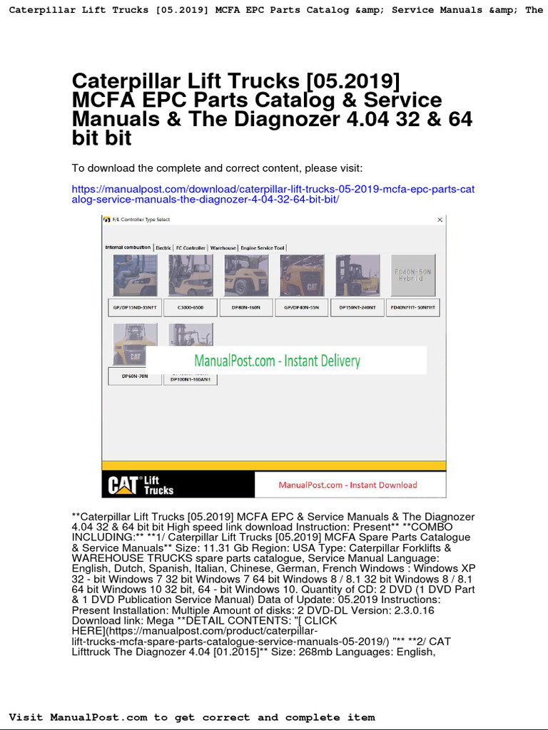 Caterpillar Lift Trucks 05 2019 Mcfa Epc Parts Catalog Service Manuals