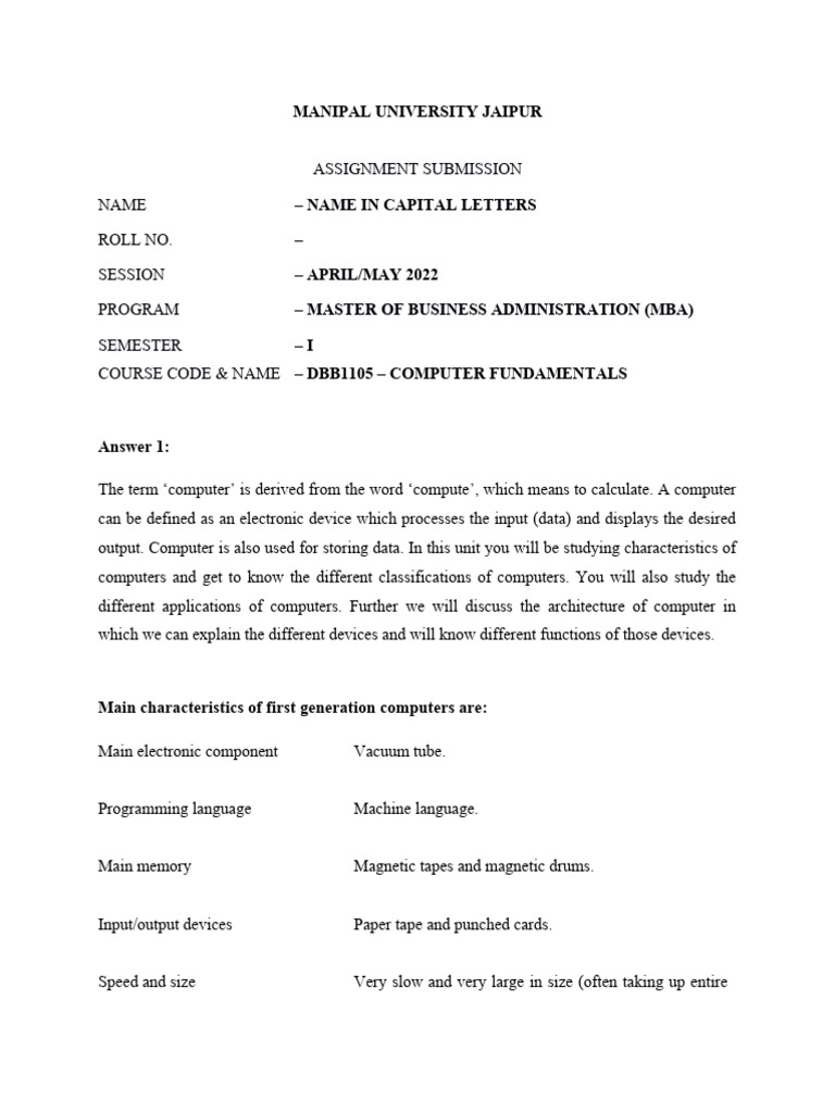 MUJ MBA Assignment: Computer Fundamentals | PDF | Computer Network ...