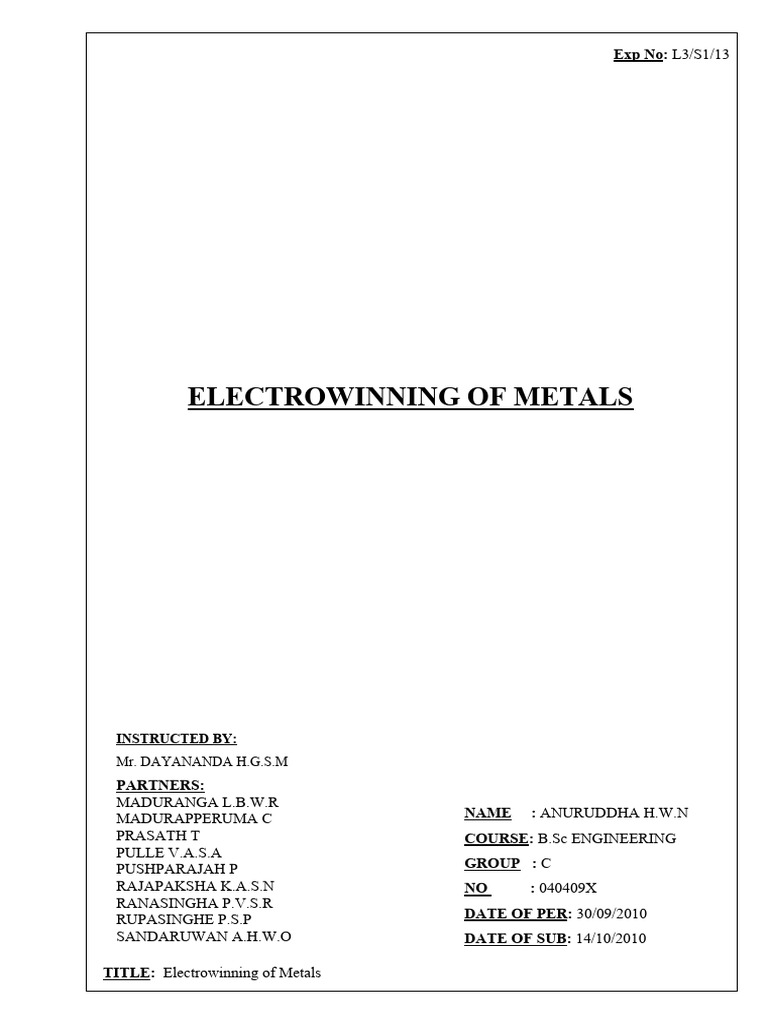 Electrowinning Process Overview | PDF | Electrode | Anode