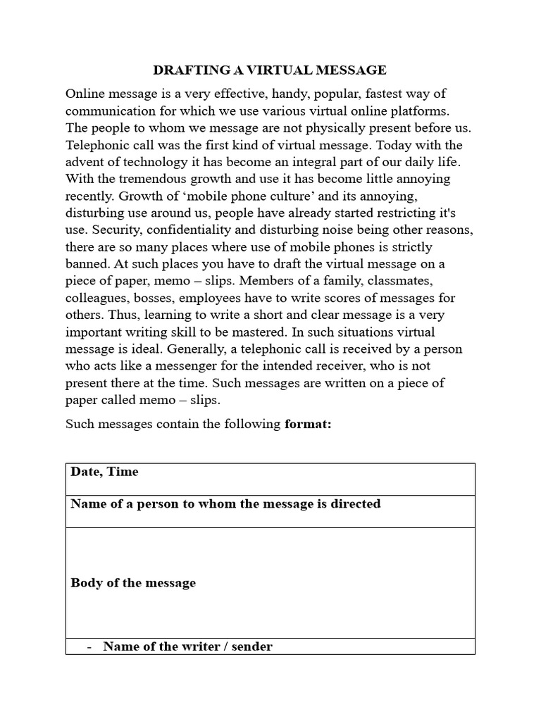 Drafting A Virtual Message PDF
