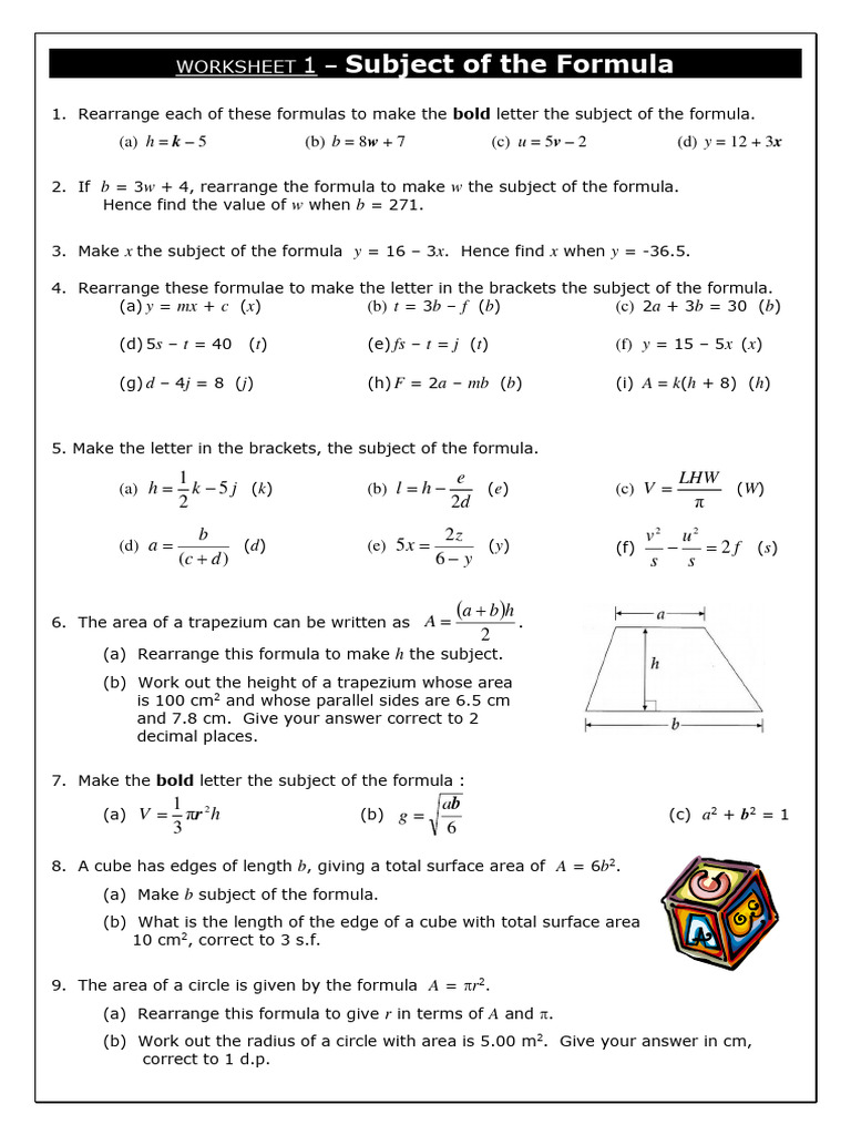 Subject of the Formula Worksheets | PDF | Area | Euclidean Geometry