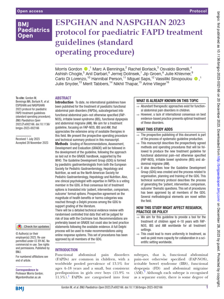 EPSGHAN and NASPGHAN 2023 For FAPD Treatment PDF Irritable Bowel