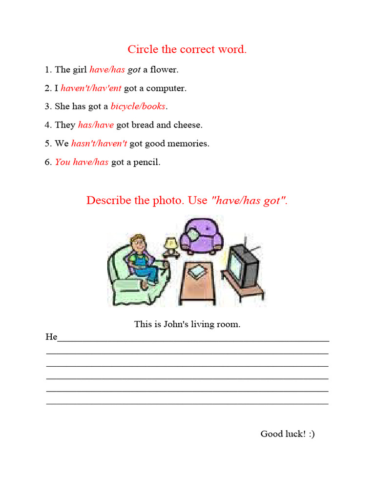 Picture Descriptions with Have/Has Got | PDF | Language Arts ...