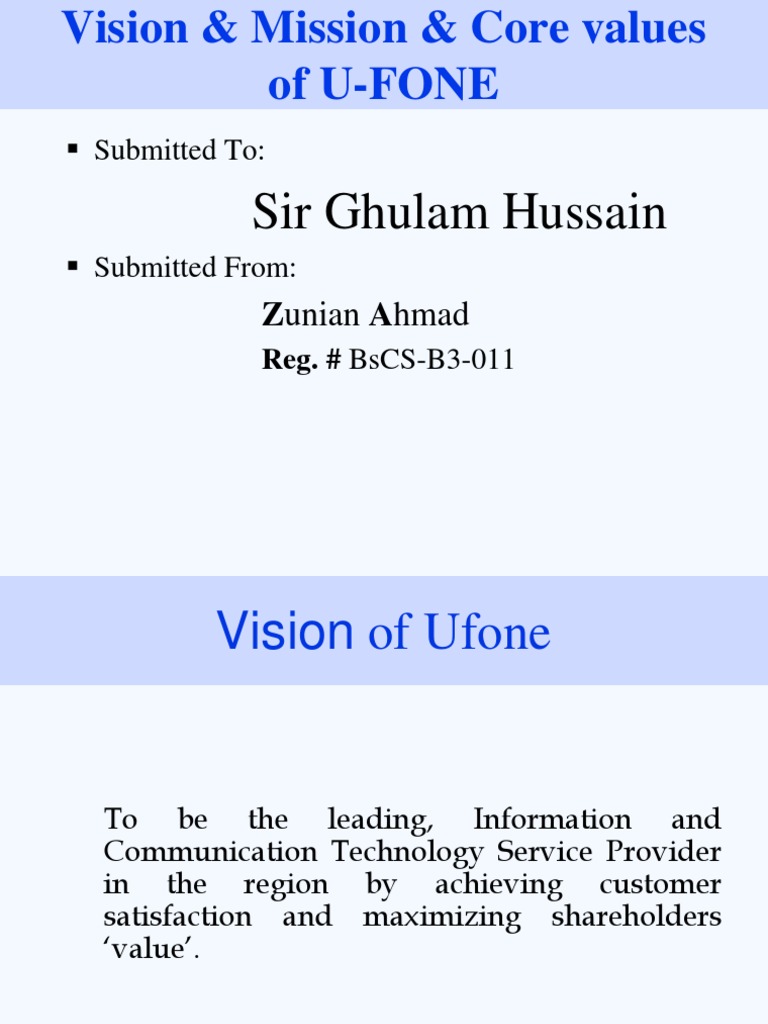 Ufone Vision, Mission, and Values | PDF