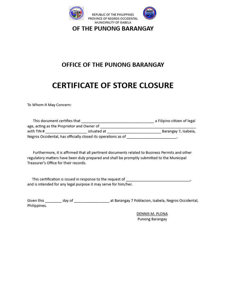 Certificate of closure pdf