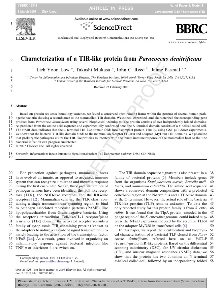 PD TIR Paper | PDF | Toll Like Receptor | Protein Domain