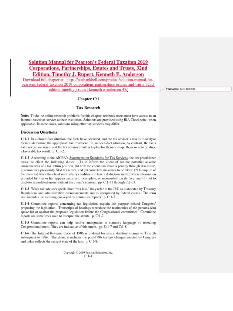 Solution Manual For Pearsons Federal Taxation 2019 Corporations