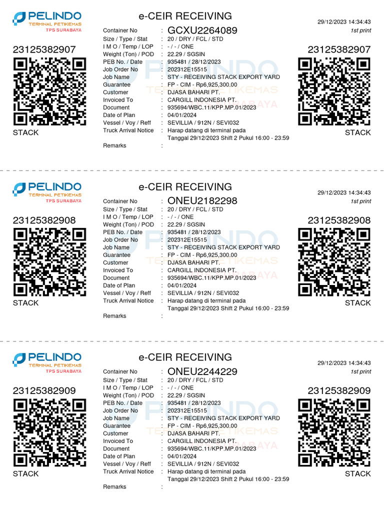 E-Ceir Receiving GCXU2264089: Stack Stack | PDF