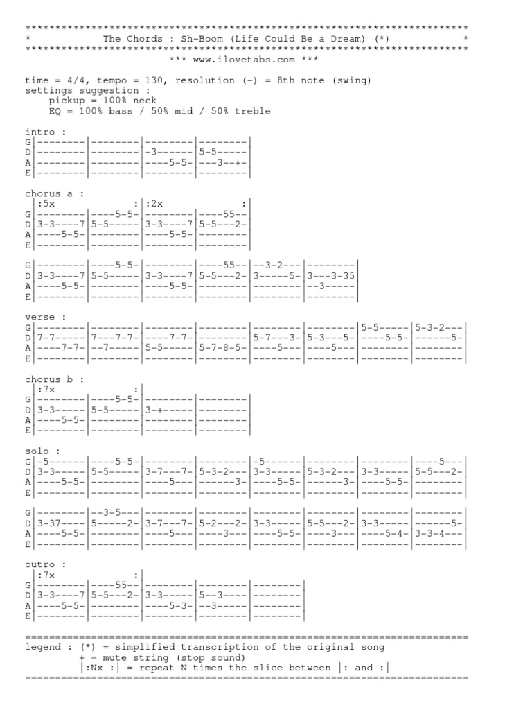 The Chords SH Boom Life Could Be A Dream Tab en | PDF | Song Structure