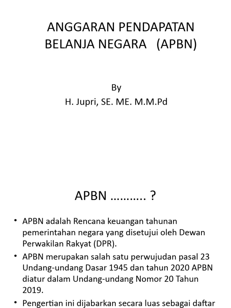 Anggaran Pendapatan Belanja Negara (Apbn) | PDF