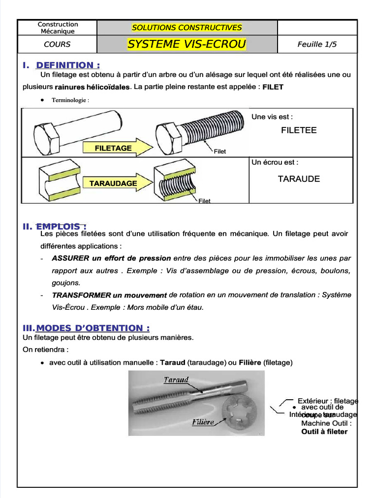 PDF Cours Systeme Vis Ecrou e Compress | PDF