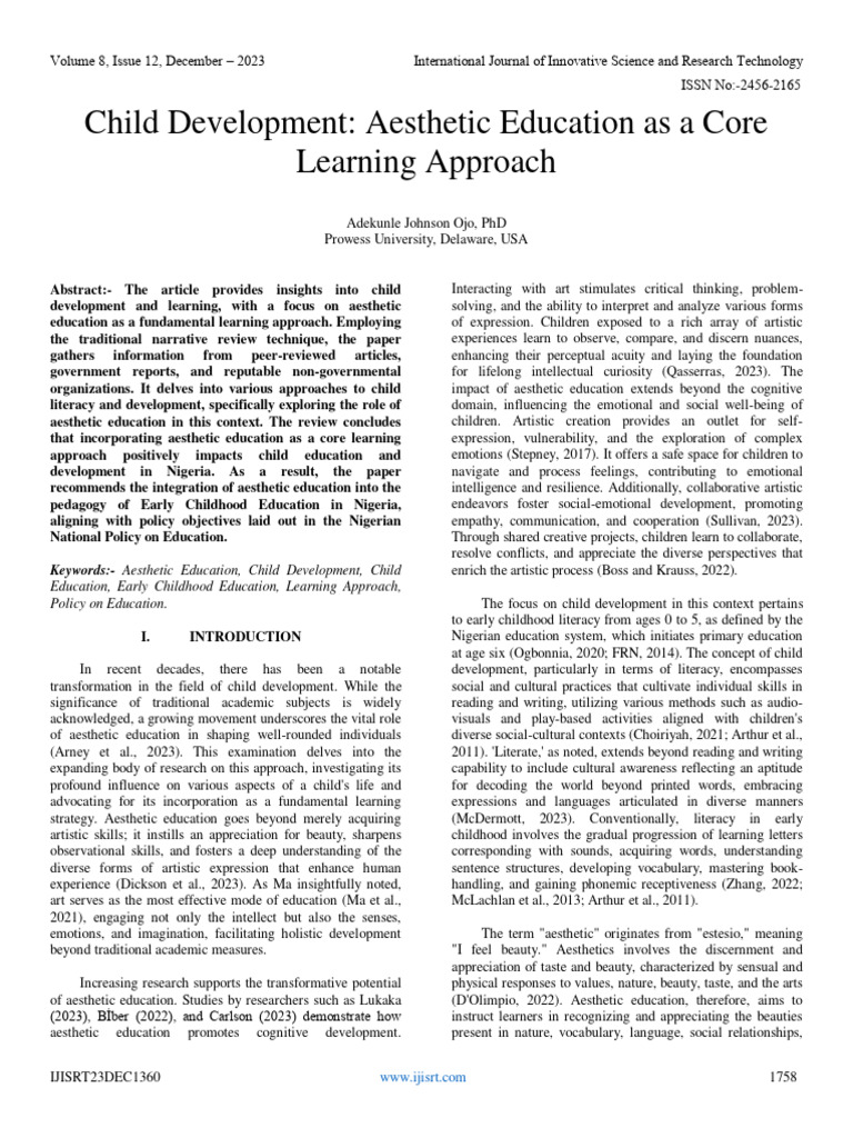 Child Development Aesthetic Education As A Core Learning Approach PDF