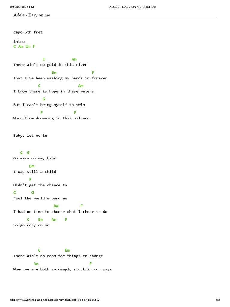 Adele - Easy on Me Chords | PDF | Language Arts & Discipline