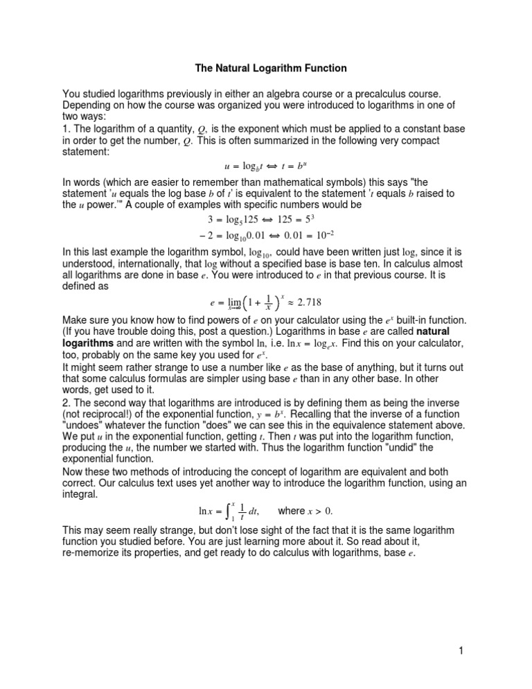 Understanding Natural Logarithms | PDF | Teaching Methods & Materials