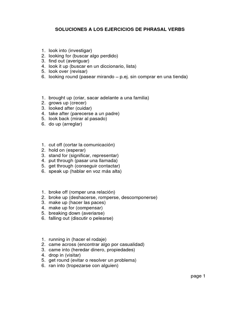 Respuestas a Ejercicios de Phrasal Verbs | PDF | Crecimiento personal y ...