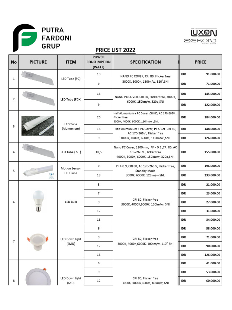 PRICE LISt | PDF | Light | Optics