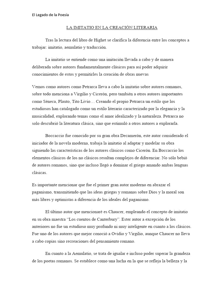 Imitatio y Aemulatio en la Literatura | PDF | Literatura antigua ...