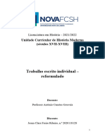 Trabalho Escrito Individual Reformulado de História Moderna (Séculos XVII-XVIII) - Joana Clara Freire Ribeiro N.º 2020118128