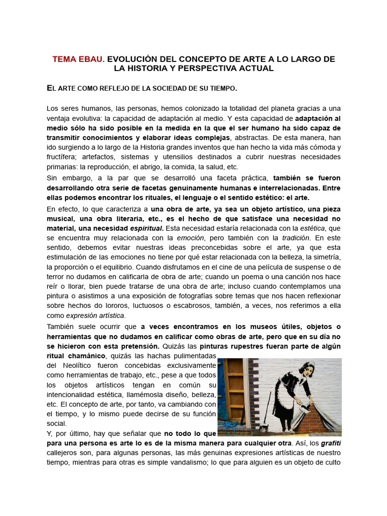 EVOLUCIÓN DEL CONCEPTO DE ARTE A LO LARGO DE LA HISTORIA Y PERSPECTIVA ...